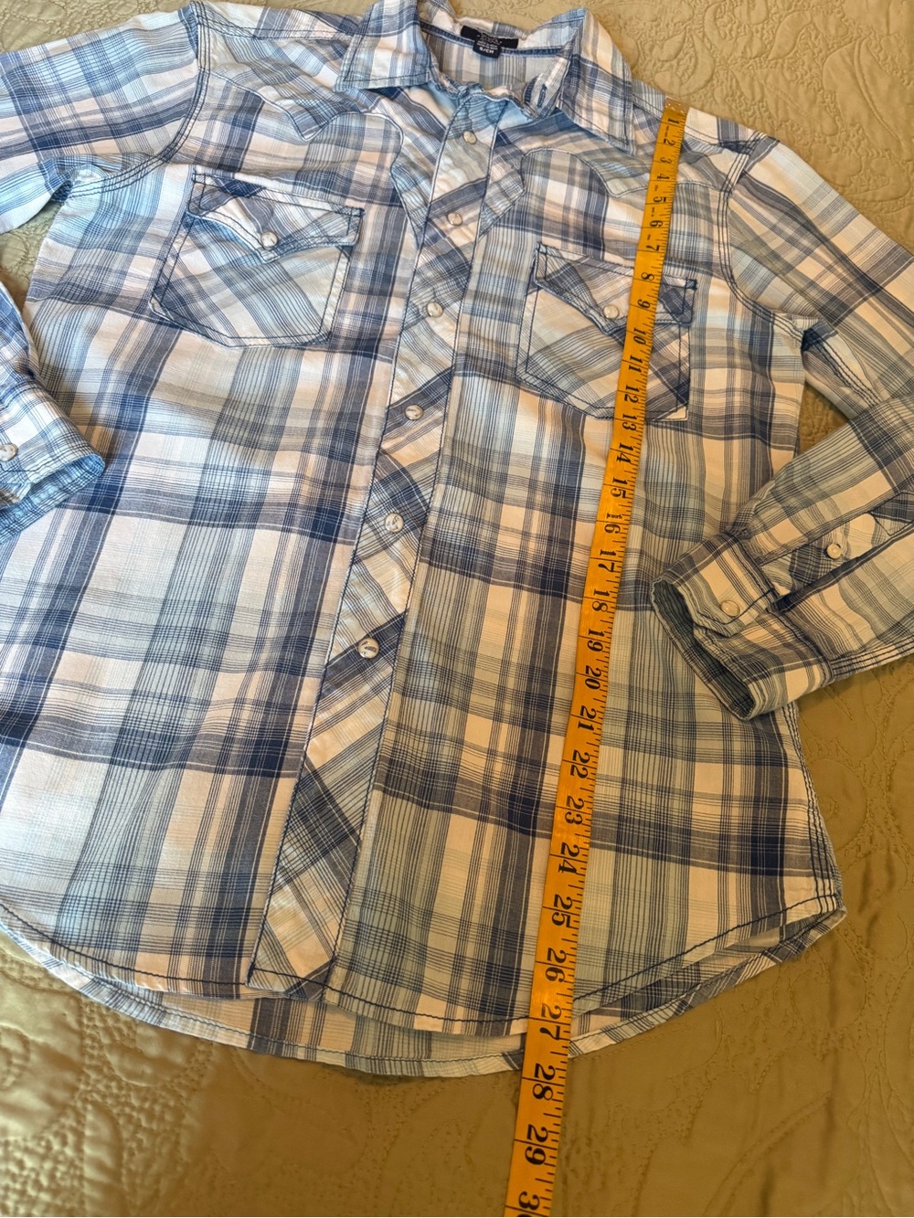 Arizona Jean Co. Blue Plaid Western Cowgirl Scalloped Yoke Pearl Snap Shirt, S - Picture 10 of 13
